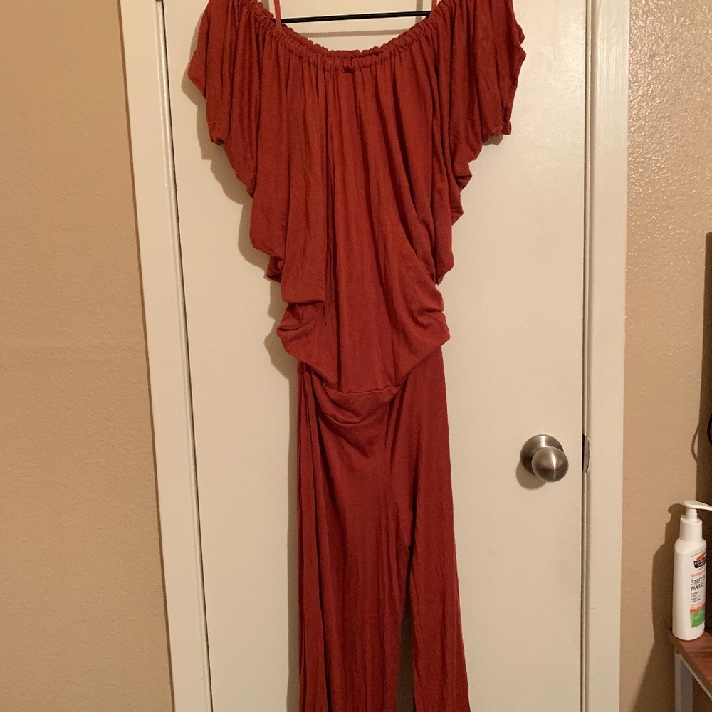 Burnt Orange Off-the-shoulder jumpsuit